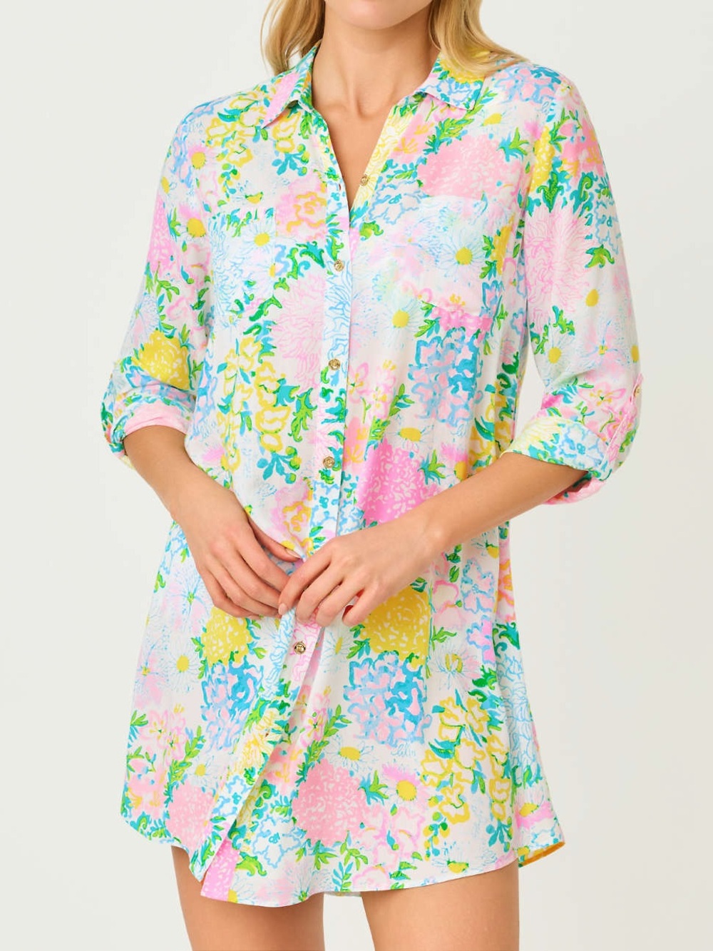 Lilly Pulitzer Pastel Floral Swim Coverup in Pink, Blue, Yellow, Green